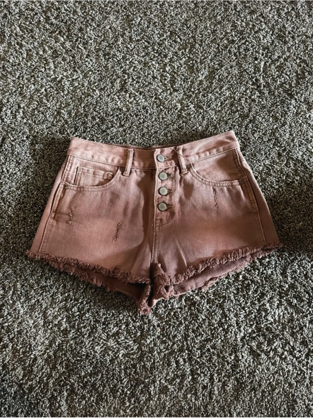 Bullhead Mauve/Pink High-Rise Button-Front Jean Shorts